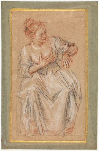 Seated Woman by Antoine Watteau, drawing, 1716-1717