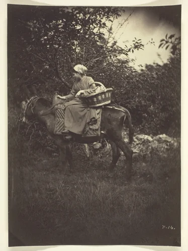 Female Peasant Riding Donkey by Giraudon, photograph, 1870