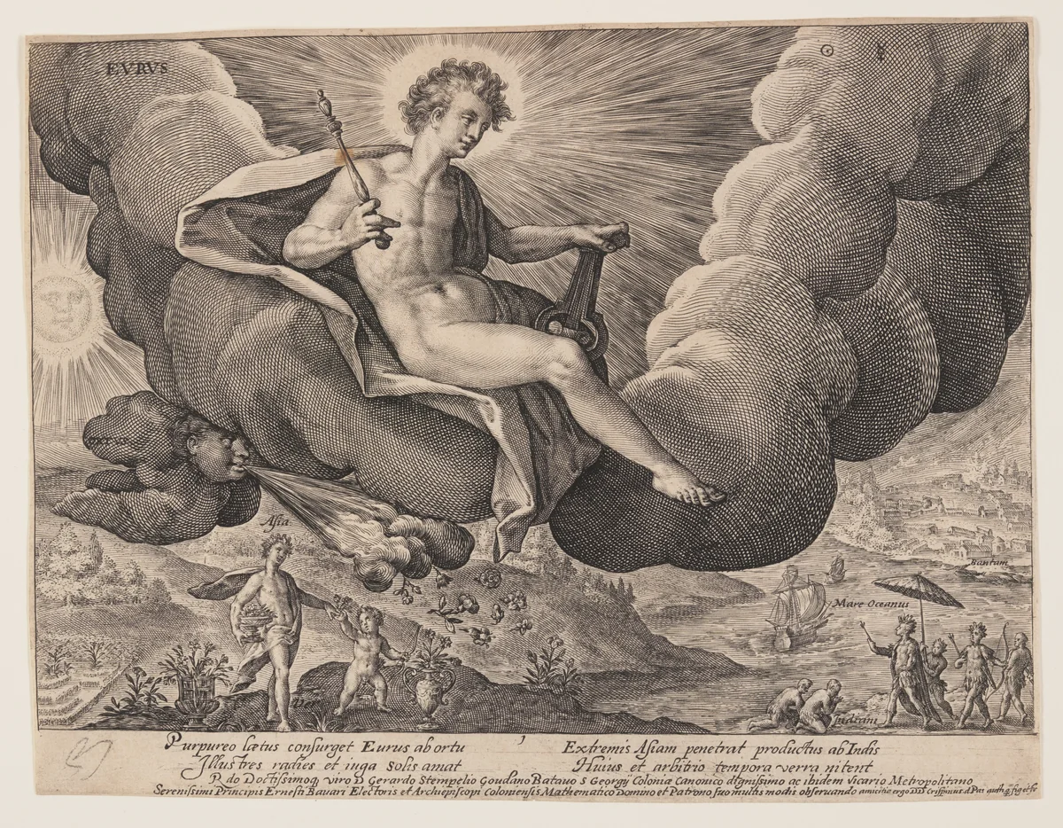 Eurus, from The Winds by Crispijn van de Passe I, print, 1603
