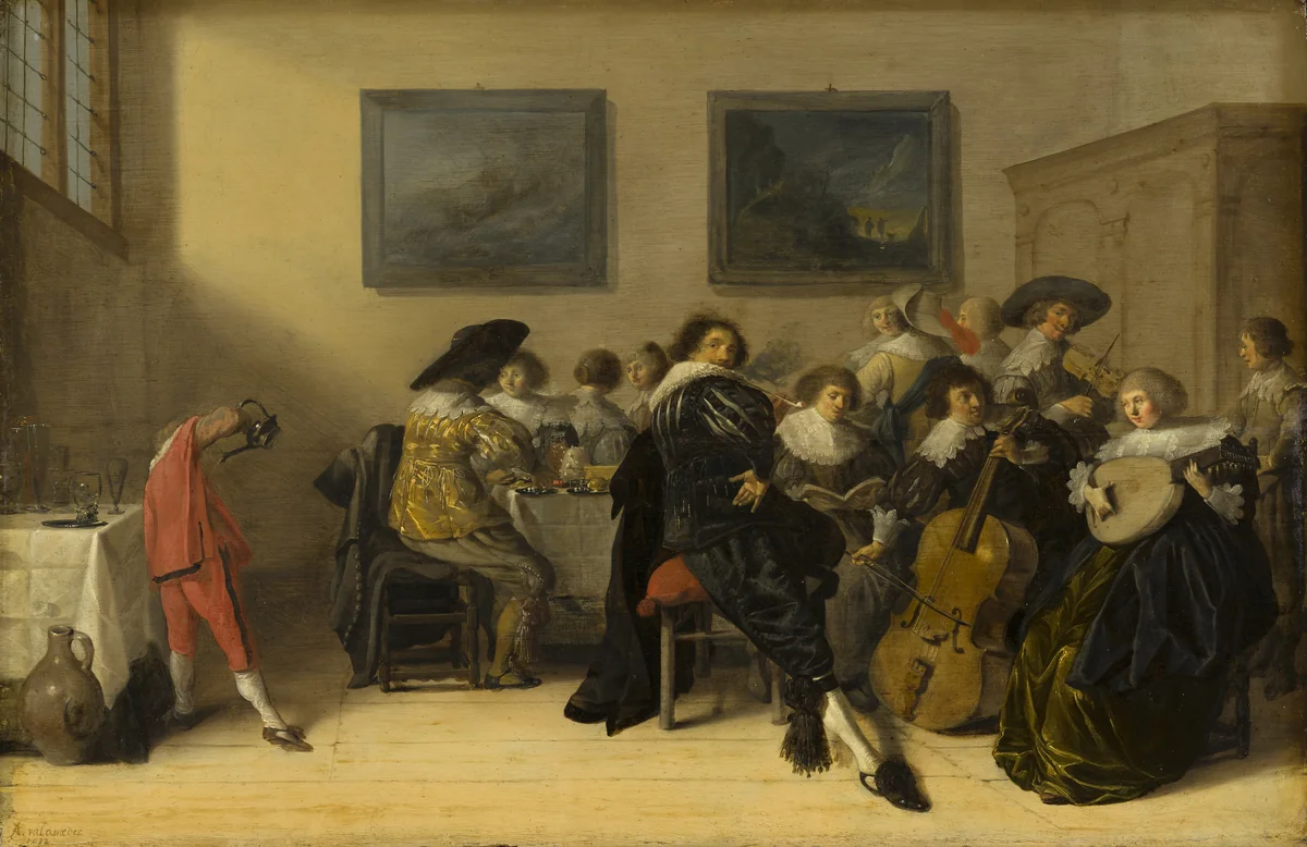 Merry Company Dining and Making Music by Anthonie Palamedesz, painting, 1632