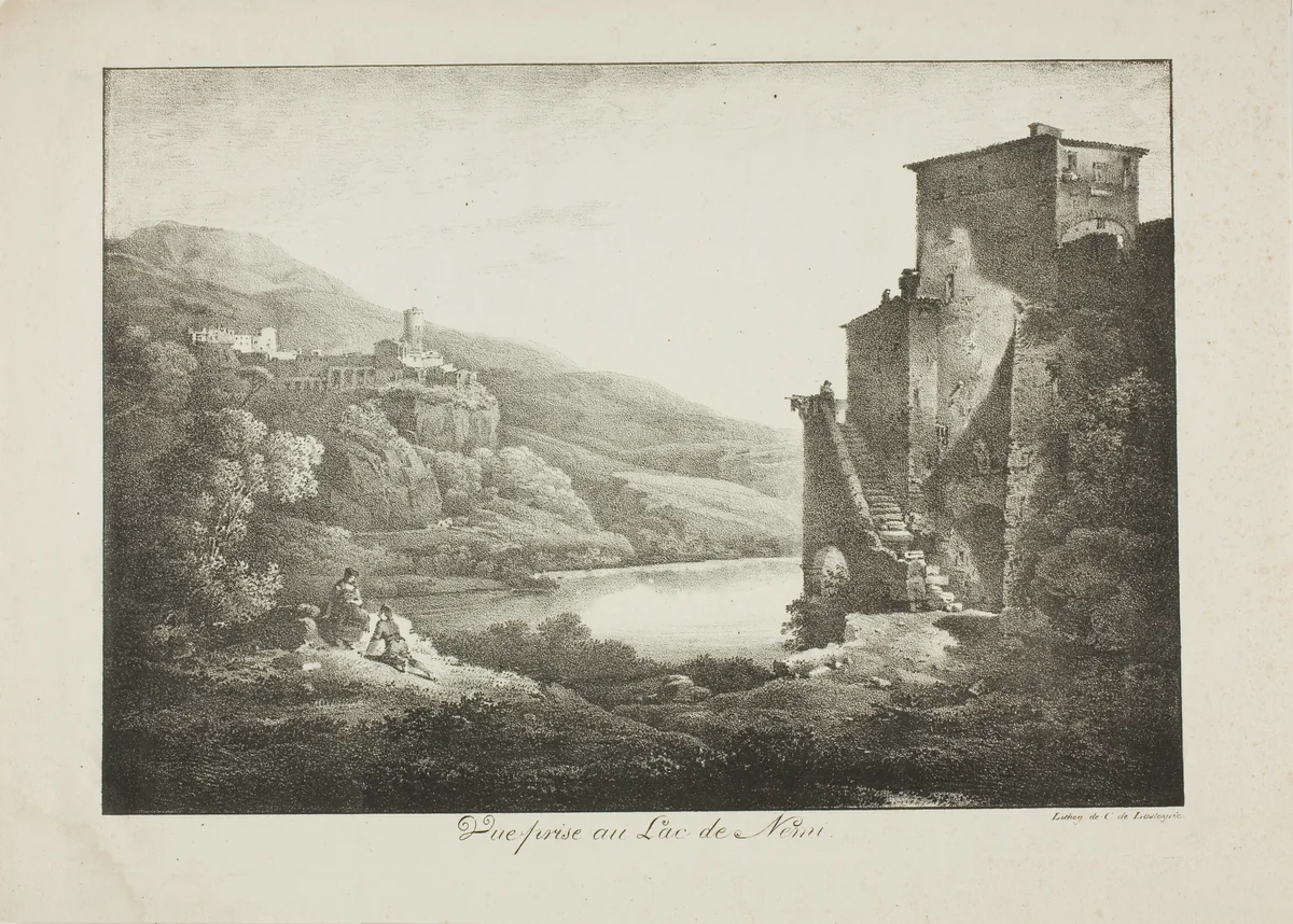 View of Lake Nemi by Charles Philibert Lasteyrie du Saillant, print, 1815-1825
