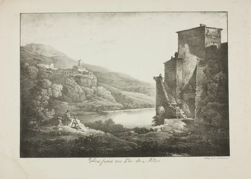 View of Lake Nemi by Charles Philibert Lasteyrie du Saillant, print, 1815-1825