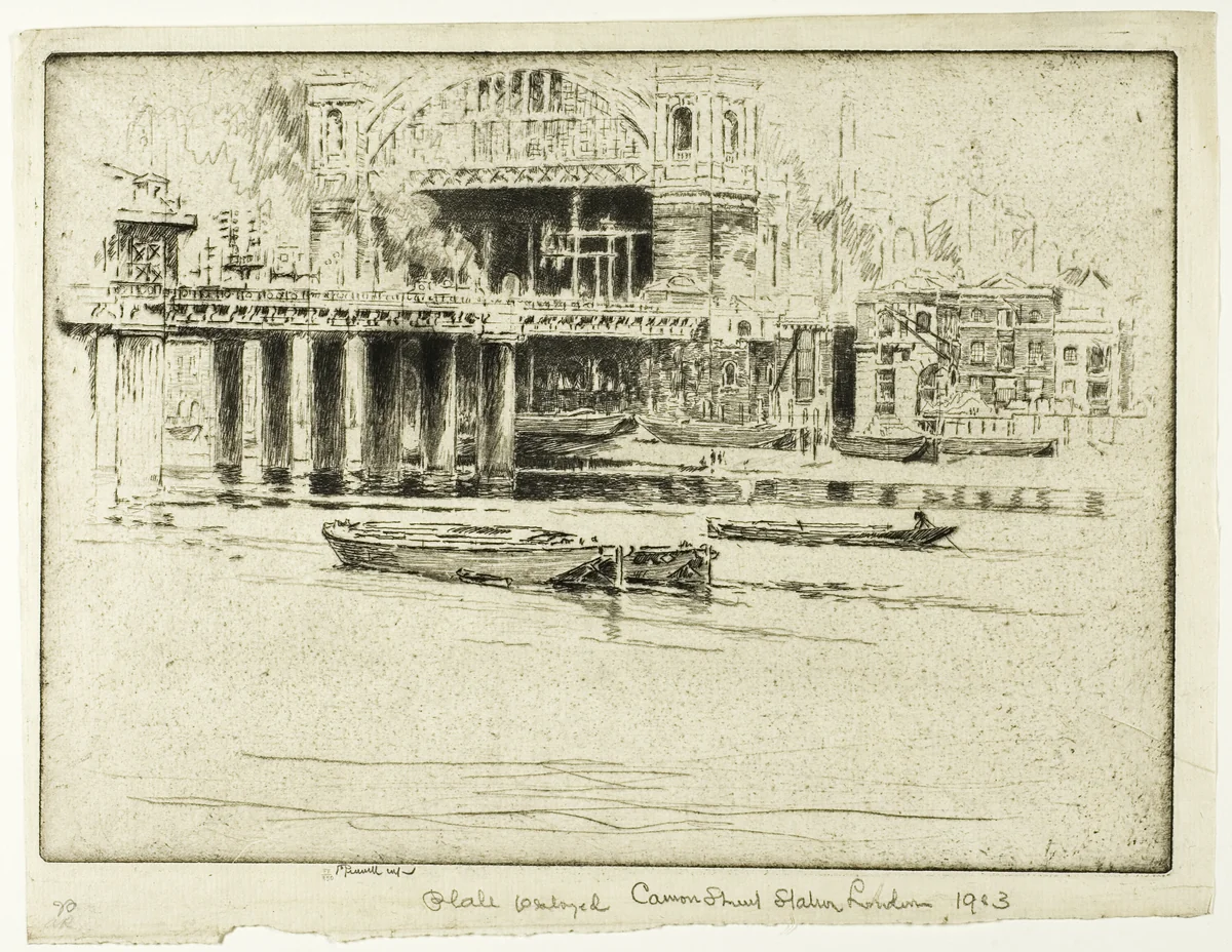 Cannon Street Station, from the River by Joseph Pennell, print, 1905