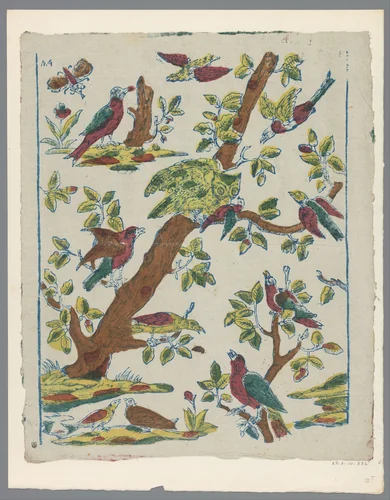 Blad met in het midden een uil in een boom by anonymous, print, 1700-1850