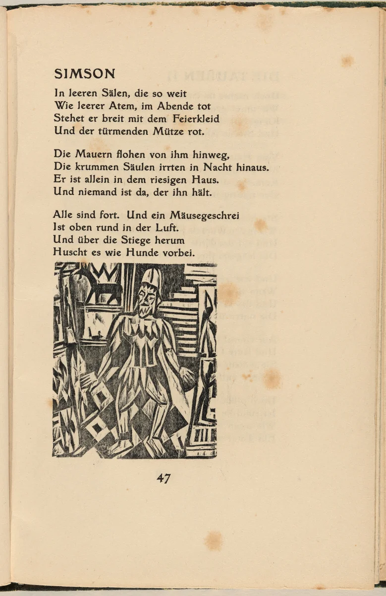 Simson (in-text plate) from mock-up of Georg Heym: Umbra Vitae (Georg Heym: Shadow of Life) by Ernst Ludwig Kirchner, volume, 1912-1922