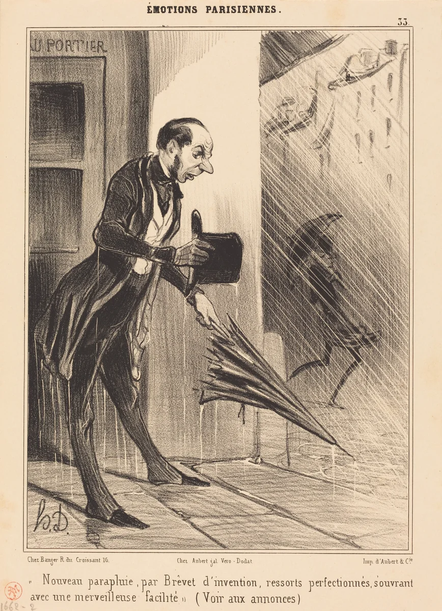 Nouveau parapluie, par Brevet... by Honoré Daumier, print, 1840