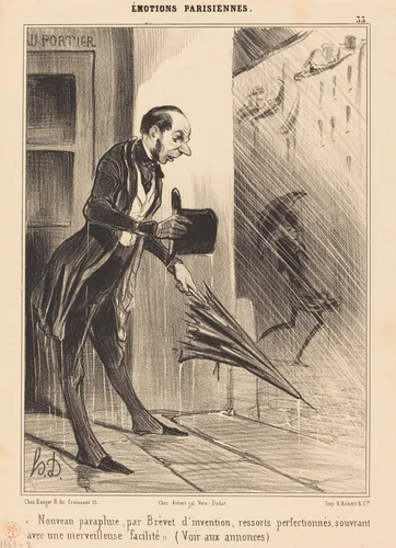 Nouveau parapluie, par Brevet... by Honoré Daumier, print, 1840
