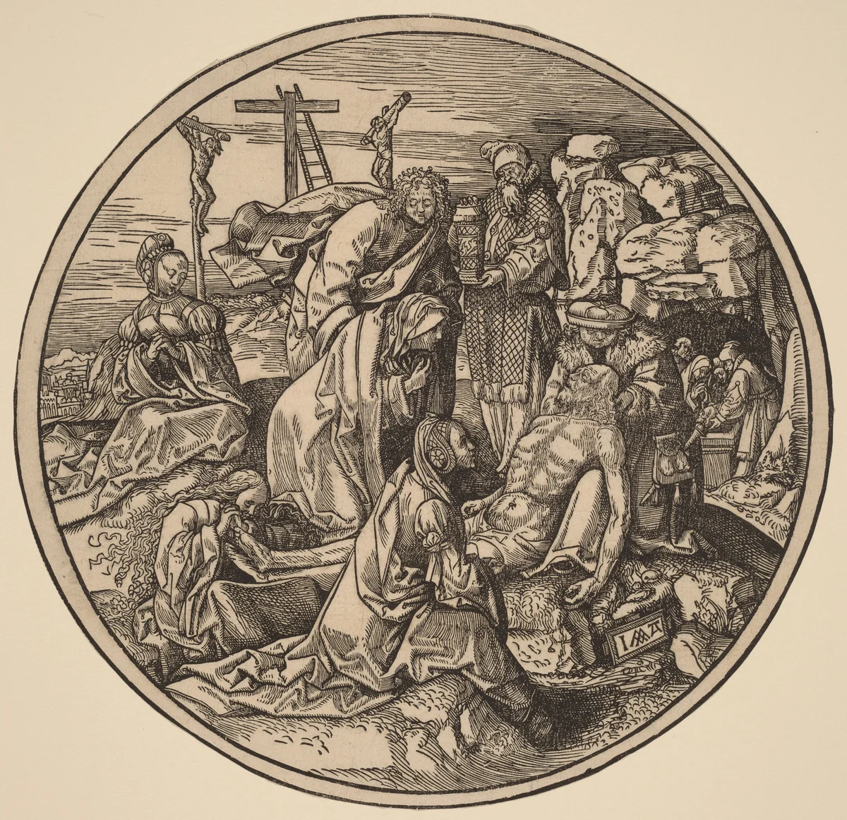 The Lamentation and Entombment by Jacob Cornelisz van Oostsanen, print, 1514