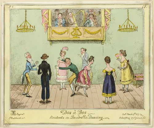 Dos-a-dos - Accidents in Quadrille Dancing by George Cruikshank, print, 1817