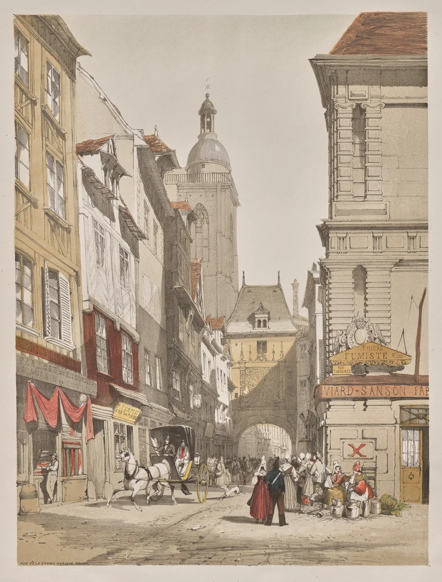 Picturesque Architecture in Paris, Ghent, Antwerp, Rouen: Rue de la Crosse Horlogue, Rouen, France by Thomas Shotter Boys, other, 1839