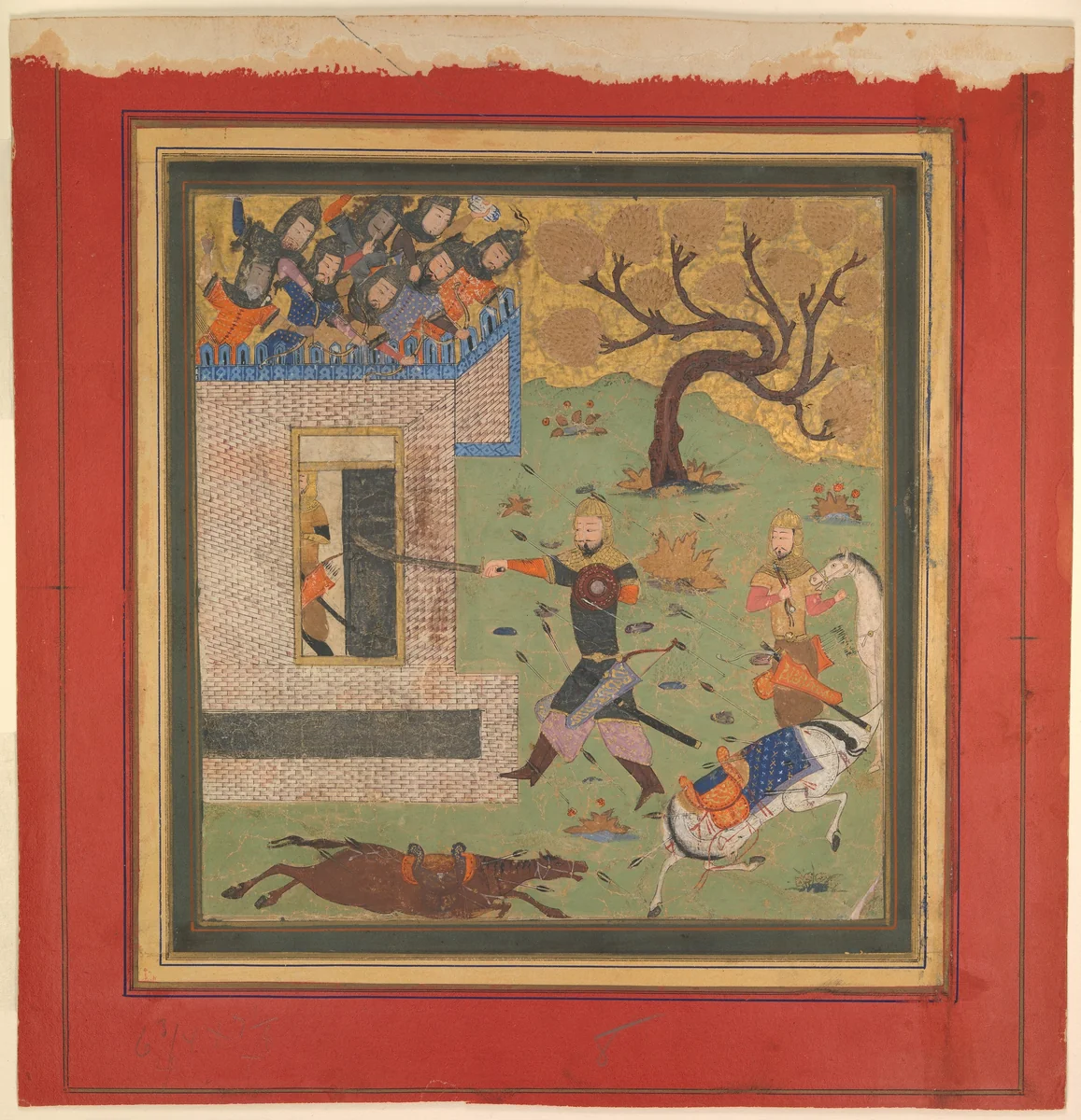 "Bizhan Forces Farud to Retreat into his Fort", Folio from a Shahnama (Book of Kings) by Abu'l Qasim Firdausi, manuscript, 1405-1465