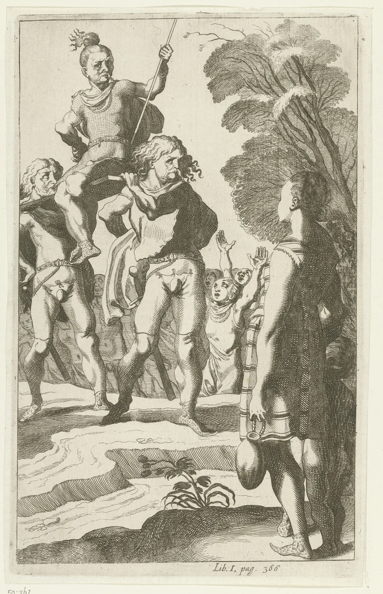 Brinio op een schild geheven by Simon Frisius, print, 1616