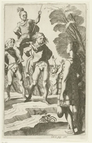 Brinio op een schild geheven by Simon Frisius, print, 1616