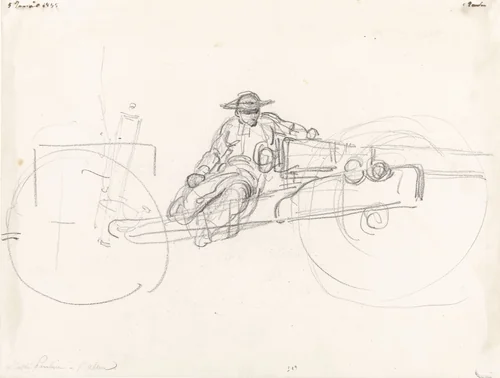 Schets uit de Krimoorlog: de abbé Parabère gezeten op het affuit van een kanon by Hippolyte Bellangé, drawing, 1855