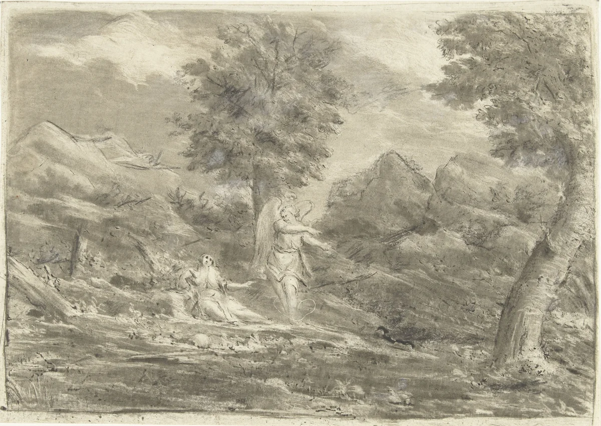 Hagar in de woestijn by Jurriaan Cootwijck, print, 1759