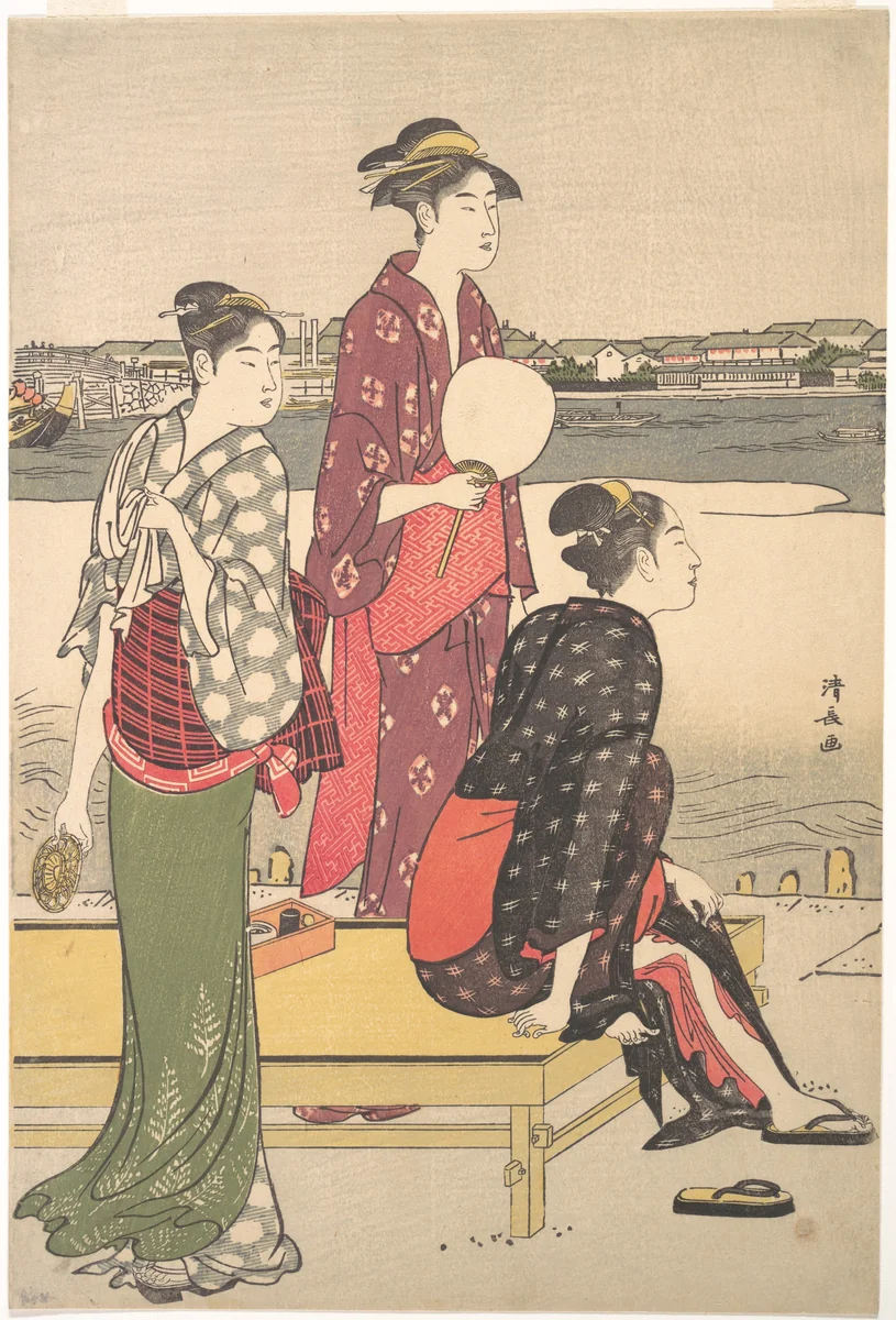 Evening on the Banks of the Sumida River by Torii Kiyonaga (鳥居清長), print, 1742-1815