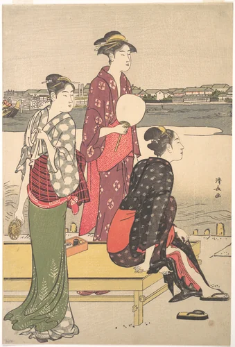 Evening on the Banks of the Sumida River by Torii Kiyonaga (鳥居清長), print, 1742-1815