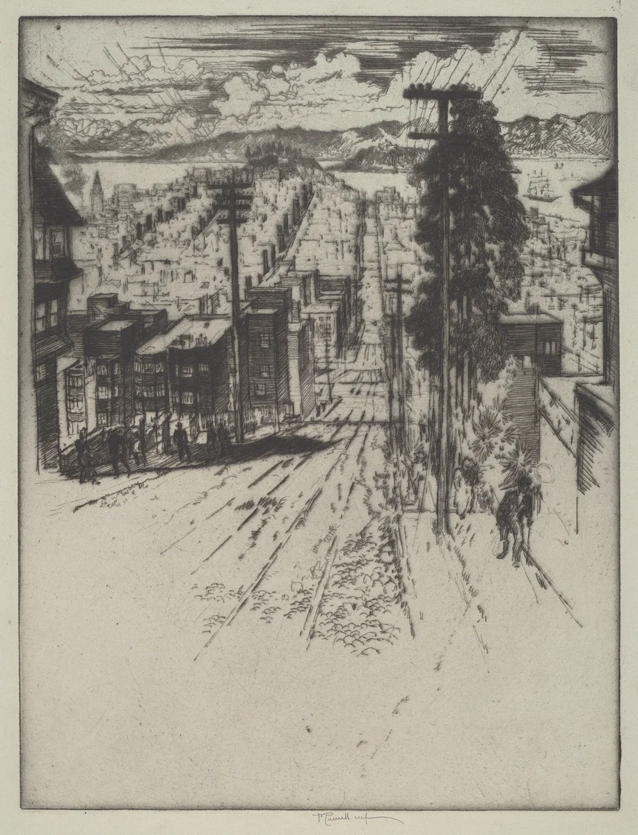 Down and Up the Hills to the Bay, San Francisco by Joseph Pennell, print, 1912