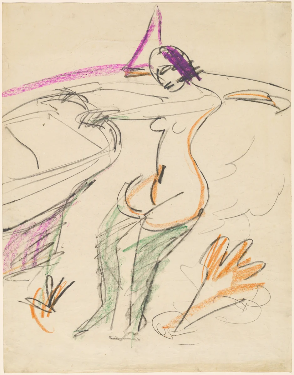 Bather by Ernst Ludwig Kirchner, drawing, 1912-1913