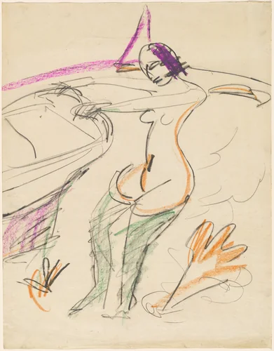 Bather by Ernst Ludwig Kirchner, drawing, 1912-1913
