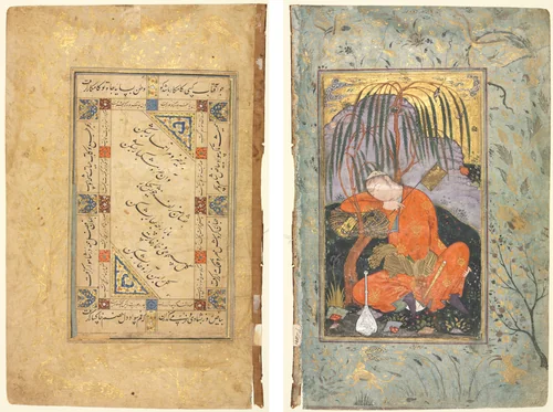 Persian Couplets (recto); Sleeping Youth (verso) by Riza-yi Abbasi, manuscript, 1575-1625
