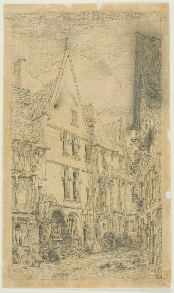 Rue des Toiles, Bourges by Charles Meryon, drawing, 1853
