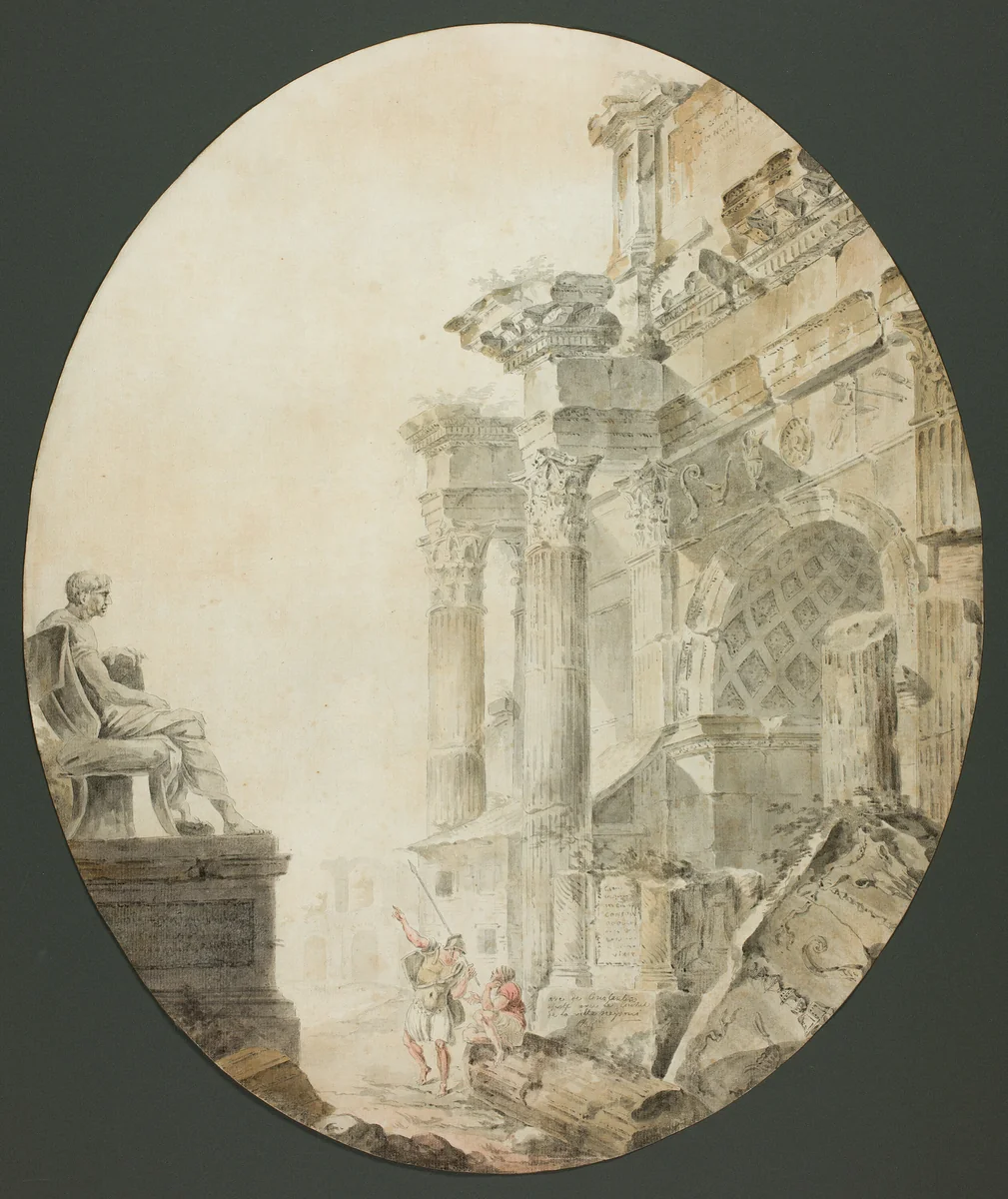 Arch of Constantine with Statue of Nero by Hubert Robert, drawing, 1765-1775