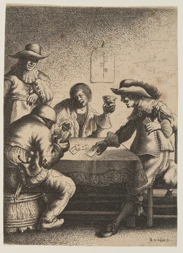 The Game of Cards by Jan van Vliet, print, 1634-1635