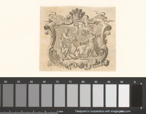 Vignet met Mercurius en Pallas Athene naast een buste by anonymous, print, 1700-1800