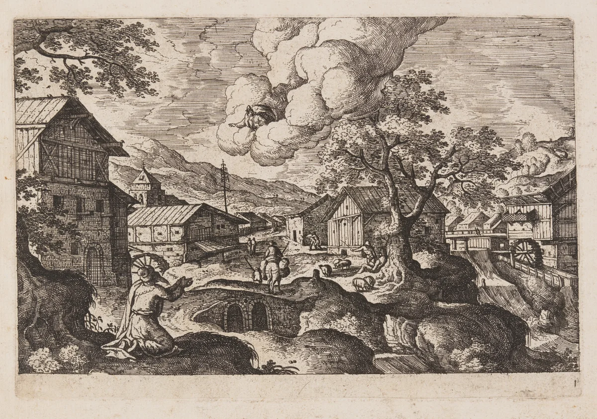Plate 1, from Landscapes with Scenes from the Old and New Testament and Ovid’s Metamorphoses by Hans Bol, print, 1574