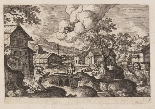 Plate 1, from Landscapes with Scenes from the Old and New Testament and Ovid’s Metamorphoses by Hans Bol, print, 1574