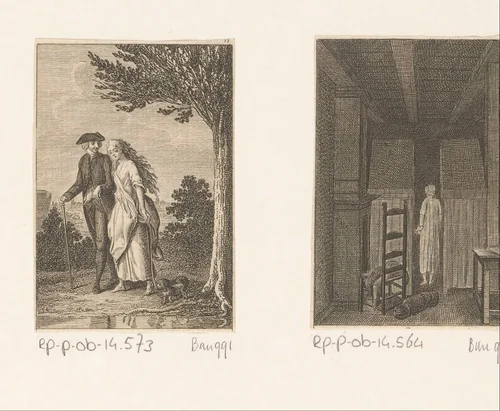 Yorick en Maria wandelen arm in arm by Daniel Nikolaus Chodowiecki, print, 1783