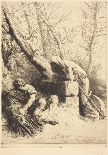 Death and the Woodcutter, 4th plate (La mort et le bucheron) by Alphonse Legros, print, 1877-1900