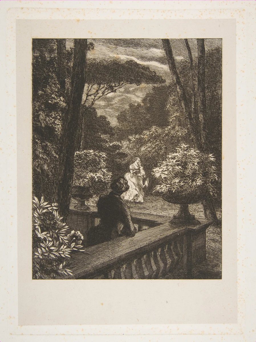 Scène dans un parc, le soir by Félix Bracquemond, print, 1856