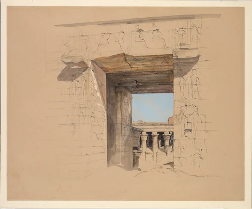 The Temple of Edfu: The Door of the Pylon by John Frederick Lewis, drawing, 1850