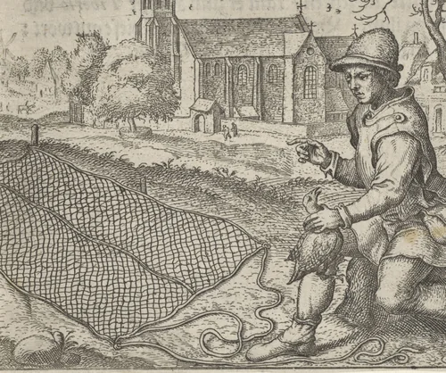 Fabel van de vogelvanger en de patrijs by Aegidius Sadeler, print, 1608