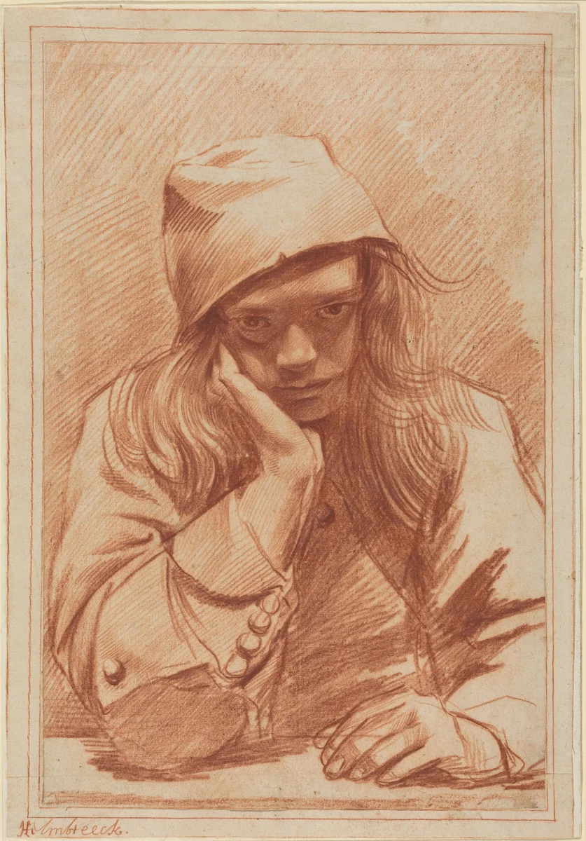 Self-Portrait by Dirk Helmbreker, drawing, 1670