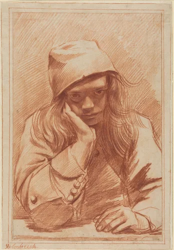 Self-Portrait by Dirk Helmbreker, drawing, 1670