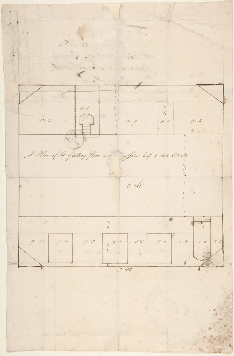 A Plan of the Gallery Floor over Offices, and Two Side Walls, Queens Square, Camden, London by anonymous, drawing, 1795-1805