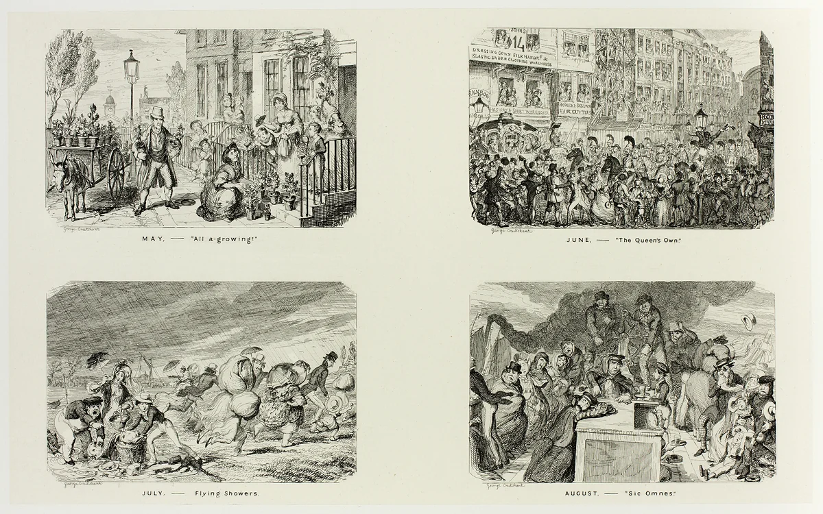 May – "All A Growing!" from George Cruikshank's Steel Etchings to The Comic Almanacks: 1835-1853 (top left) by George Cruikshank, print, 1838