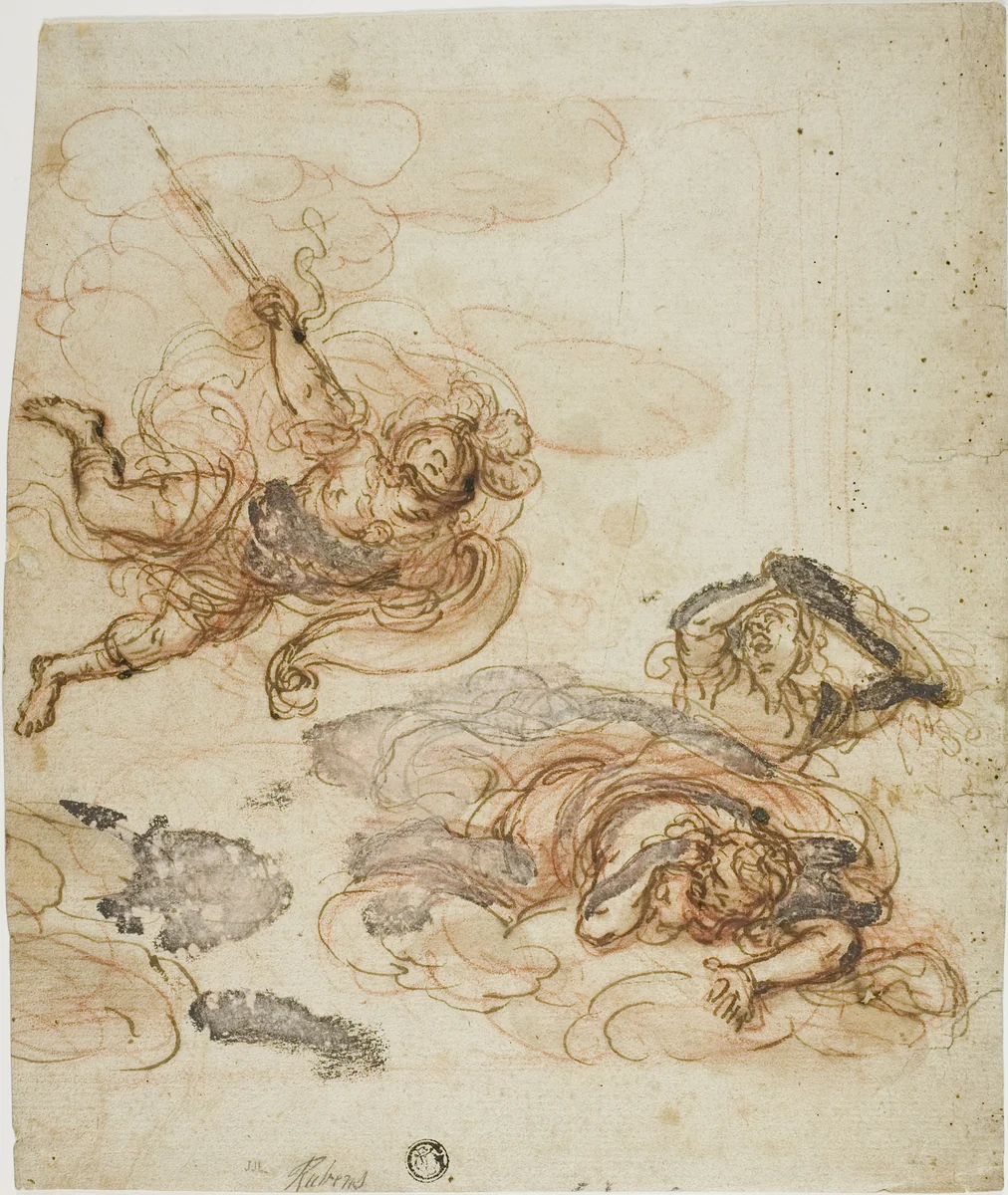 Mercury Chasing Two Harpies by Peter Paul Rubens, drawing, 1597-1640