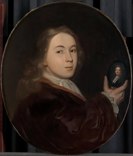 Johannes Bakhuysen (1683-1731). With a Miniature Portrait of his Father Ludolf by Ludolf Bakhuysen, painting, 1699-1708