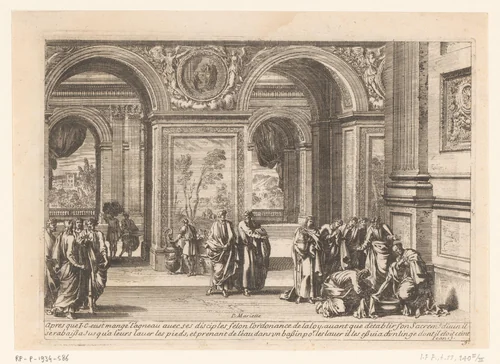 Christus wast de voeten van Petrus by Jean Lepautre, print, 1628-1682