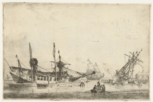 Twee gekielde zeilschepen by Reinier Nooms, print, 1650-1664
