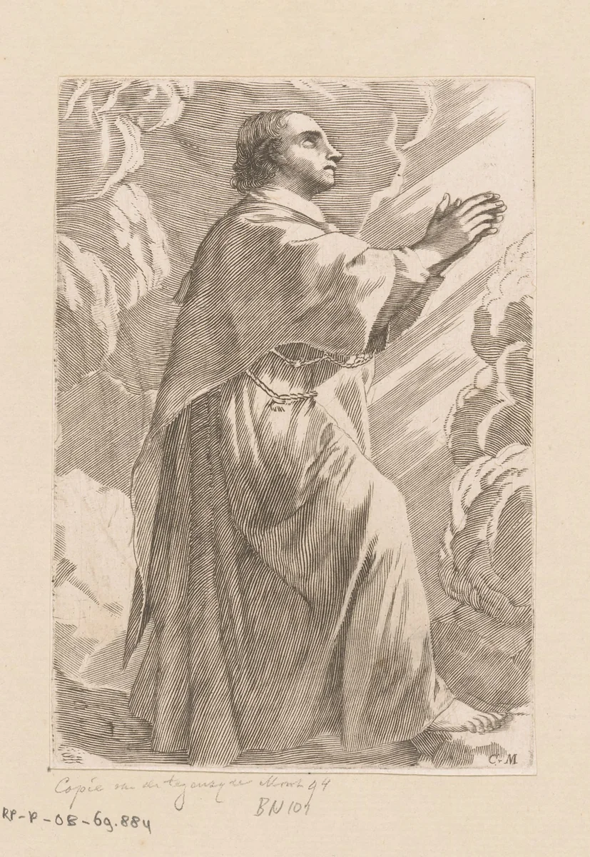 Biddende heilige by anonymous, print, 1608-1688