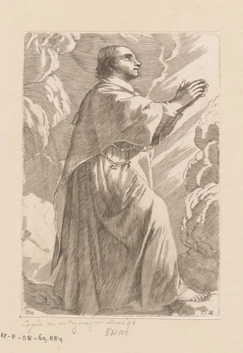 Biddende heilige by anonymous, print, 1608-1688