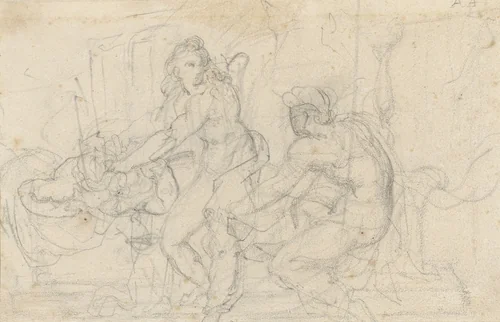 Twee figurenstudies van een zittende en een staande mannelijk naakt by Théodore Géricault, drawing, 1801-1824