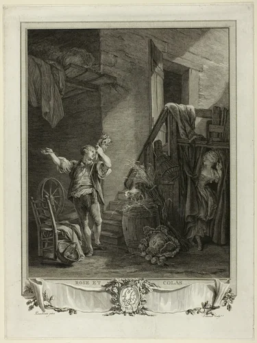 Rose and Colas by Jean Baptiste Blaise Simonet, print, 1762-1813
