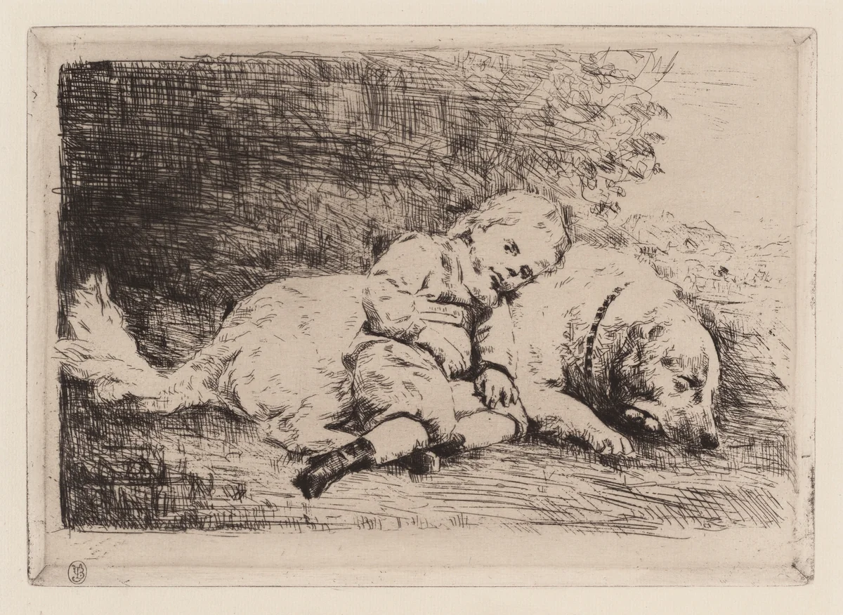 Child with a Dog by Marcellin Gilbert Desboutin, print, 1823-1902