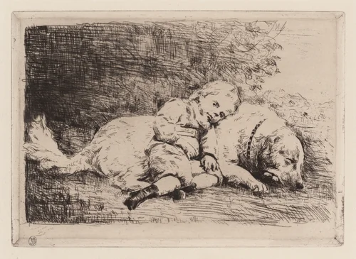Child with a Dog by Marcellin Gilbert Desboutin, print, 1823-1902